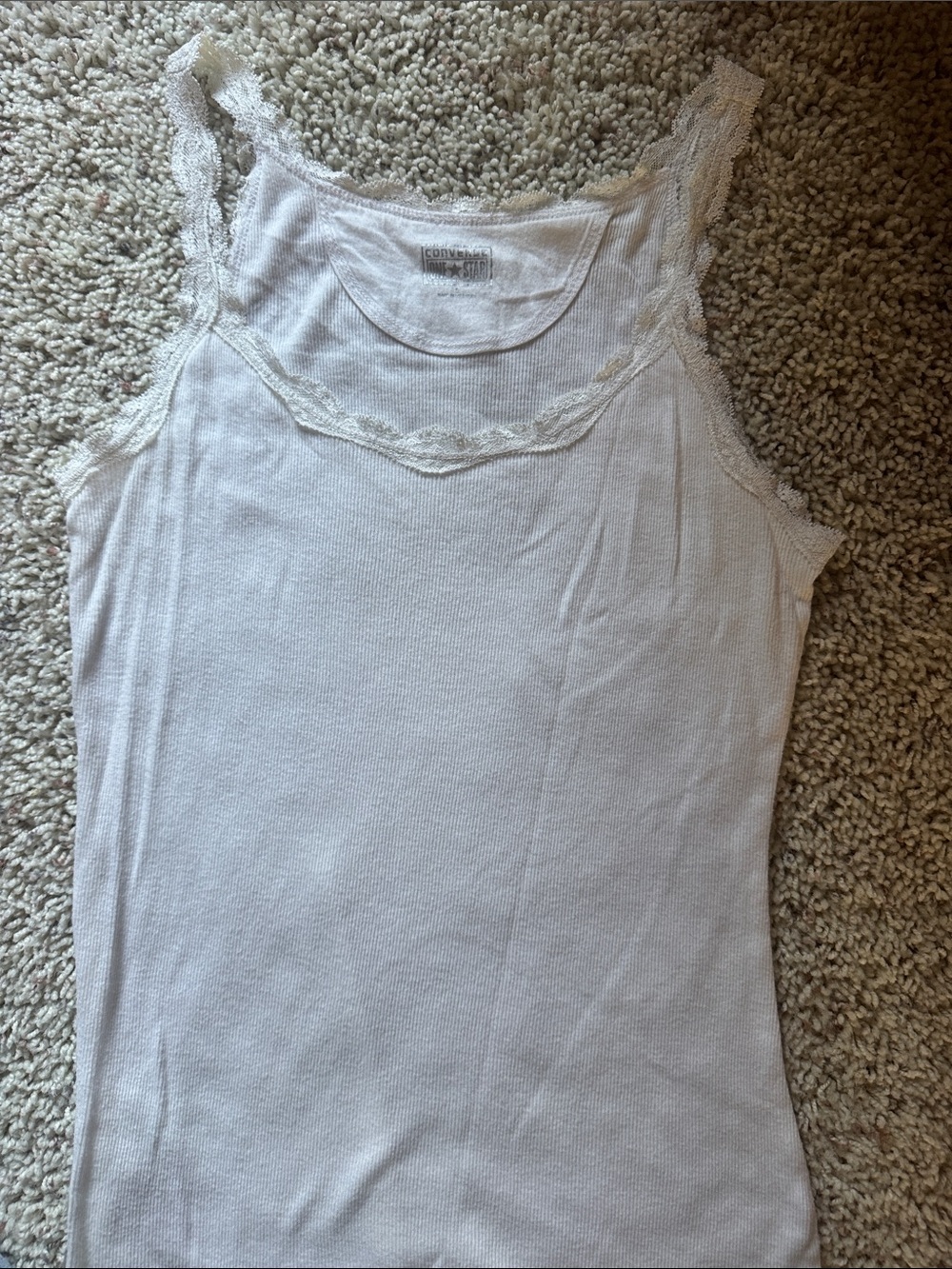 Converse White Lace-Trim Ribbed Tank Top